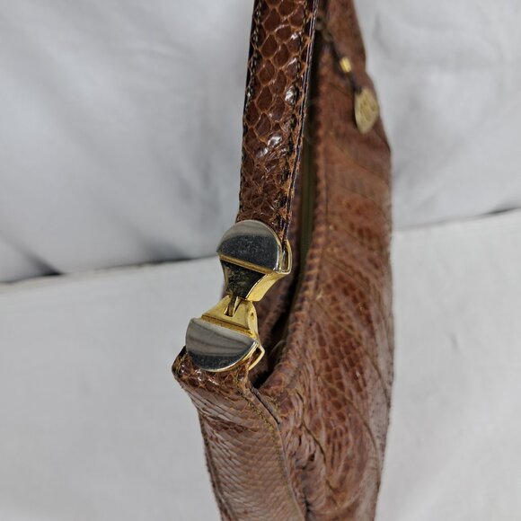 Vtg Morris Moskowitz Brown Genuine Reptile Shoulder Purse - Picture 7 of 16